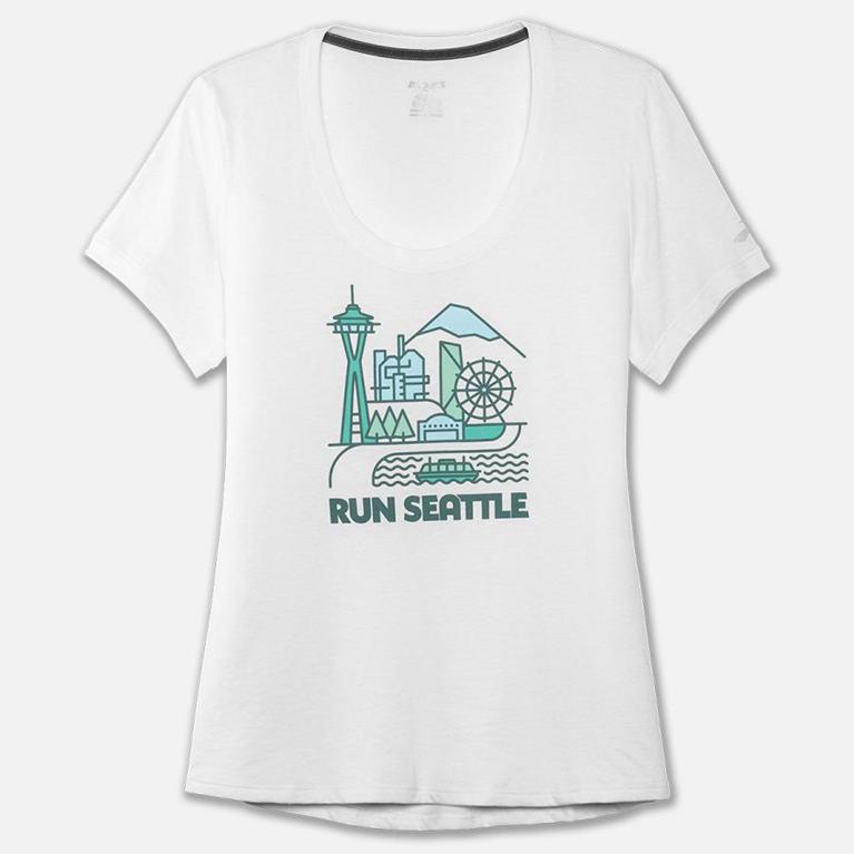 Brooks RUN HAPPY GRAPHIC Short Sleeve Running Shirt Womens Sale - White (PZW145782)